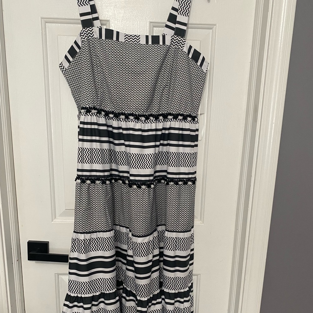 Black and White Striped Maxi Winter Dress